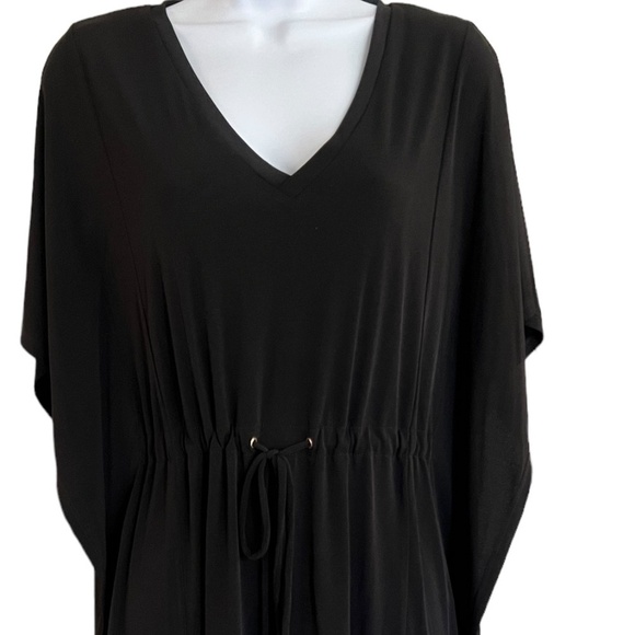 Calvin Klein | Black Dress | Drawstring Tie | V-Neck Casual Midi Dress - Picture 2 of 5